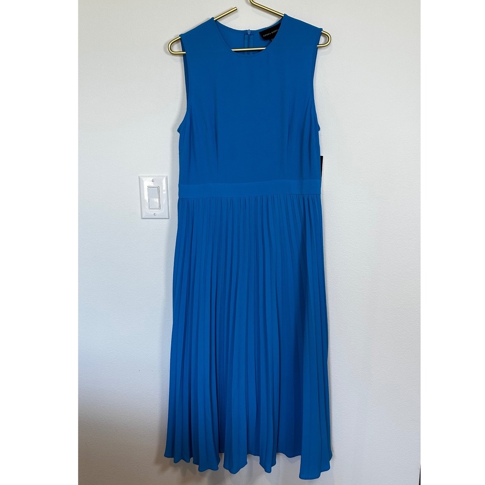 NWT Donna Morgan Dress Sleeveless Crepe Pleated Skirt Midi Brilliant Blue‎ 18 - Picture 2 of 8